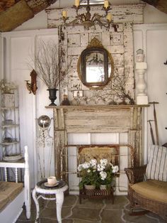 a living room filled with furniture and a fire place