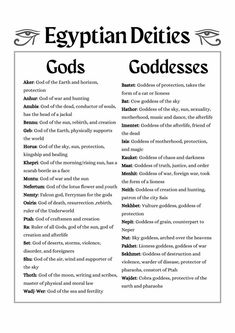 the egyptian diets and goddesses are shown in this printable book, which is also