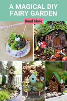 a collage of fairy garden images with text overlay