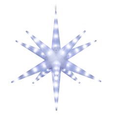 a white lighted star ornament on a white background