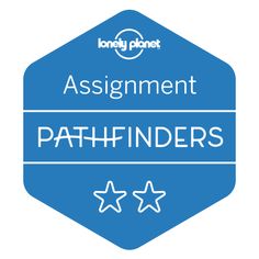 the logo for community pathfinderrs, which is blue with white lettering and stars