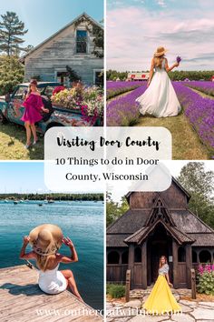 four different pictures with the words visiting derby city 10 things to do in door county, wisconsin