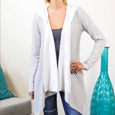 ⚡Final ️SALE Price ⚡️NWT Lola Cardigan Lola Cardigan. New with tags. Grey and White striped. A lightweight cardigan with a hood and a beautiful drape front. Great with distressed denim. 🚫No Trades✅Fair Offers Considered Sweaters Cardigans White Casual Cardigan For Layering, Casual White Cardigan For Layering, White Cotton Cardigan For Loungewear, White Cotton Cardigan For Day Out, Everyday White Cotton Cardigan, White Open Front Cotton Cardigan, Lightweight Cardigan, Beautiful Drapes, Distressed Denim