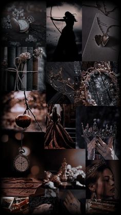 a collage of images with different things in them including clocks, chains and necklaces