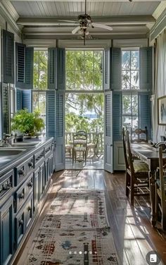 the kitchen is clean and ready to be used as a dining room or living room