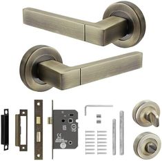 an image of a door handle and latch set with hardware on a white background for use in commercial projects