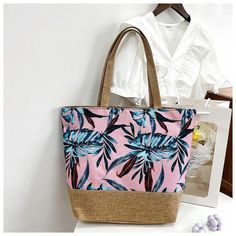 Looking for the perfect beach tote bags to carry this summer? Our Tropical Beach Tote Bag will be the best choice for you!  The tote bag has a roomy design, rope handles and linen bottom, and a perfect-for-summer tropical pattern.  The print is on both sides of the bag with the contrast of linen handle and bottom. There are also zippers and one small inner pocket that can be used to separate valuables.  A large rectangular model bag is the most convenient shape for totes, it can keep many stuffs in your bag. Thanks to the beach bag’s versatile and effortless nature, you can dress it up or down for any kind of summer activity: beachside getaways, farmers market trips, and sunny picnic hangs included. Use it for groceries or just in the street in summer!  In addition, this cute tote bag can Linen Bottoms, Cute Tote Bags, Tote Pattern, Tropical Pattern, Tote Bag Pattern, Rope Handles, Beach Tote Bags, Beach Tote, Perfect Bag