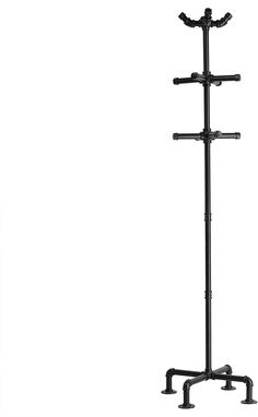 65-Inch Industrial Black Metal Pipe 12-Hook Coat Stand-MyGift Metal Coat Rack Stand, Industrial Coat Hooks, Industrial Pipe Decor, Pvc Crafts, Coat Hanger Stand, Industrial Coat Rack, Industrial Racks, Diy Coat Rack, Diy Coat