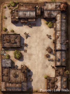 A collection of wooden shacks surrounded by desert. Fallout Ttrpg, Wild West Buildings, Wild West Games, Desert Map, Environment Sketch, Call Of Cthulhu Rpg