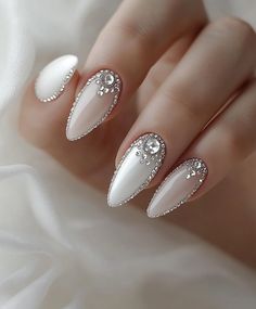 wedding Nails For Bride elegant Bridal Bridal Shower Nails, Stiletto Shaped Nails, Bridal Manicure, Nails 2025