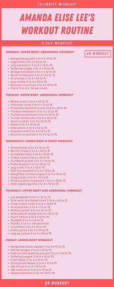 the flyer for amanda else lee's workout routine, which is in red and white