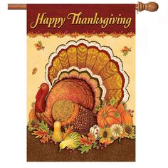 a happy thanksgiving banner with a turkey