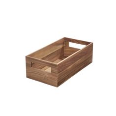 a wooden tray with two compartments on it