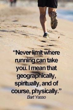 a man running on the beach with a quote about running