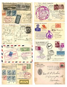 several different envelopes with stamps on them