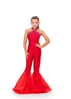 The Ashley Lauren Kids 8265 Girls High Neck Bell Bottom Jumpsuit is a stunning piece designed for pageants. Its high neck and crystal embellishments create an elegant silhouette Pageant Sportswear Outfits, Fun Fashion Pageant Outfit, Kids Pageant, Bell Bottom Jumpsuits, 9 Birthday, Pageant Outfits, Ashley Lauren, Pageant Wear, Burgundy Jumpsuit