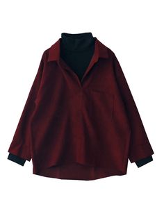 Color: Red, Size: One Size Two Piece Shirt, Tops Korean, Loose Fit Blouse, Blue Black Color, Chic Shirts, Shirt Female, Blouse Casual, Ladies Tops, Wool Turtleneck