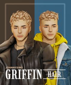 two young men wearing jackets with the words griffin hair on them