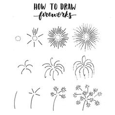 how to draw fireworks in the air with black and white ink, on a white background