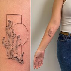 a woman's arm with a small cactus tattoo on it