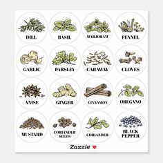 stickers with different types of herbs