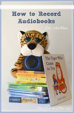 a stuffed animal sitting on top of a pile of books with the title how to record audiobooks