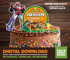 a birthday cake with an image of the power rangers on it