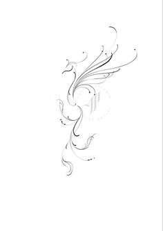 a black and white drawing of a bird with swirls