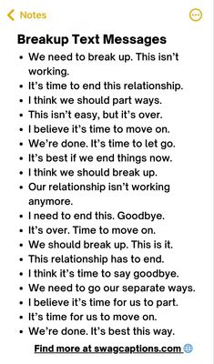 a text message that reads, break up texts messages we need to break up this isn't working it's time to end this relationship