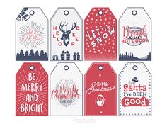 christmas gift tags with the words merry and bright