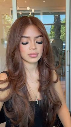 Coklat Caramel Hair Color, Different Shades Brown Hair, Ginger Chestnut Hair, Hair Color For Light Medium Skin Tone, Hair Color Inspo For Brown Skin, Hair Inpos Ideas Color, Amber Melt Hair, Spiced Brown Hair, Chestnut Copper Brown Hair