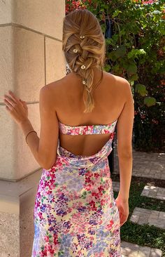 Clothing Wardrobe, Prom Midi Dress, White Accessories, Beginning Boutique, Dresses Ideas, Strapless Tops, Floral Print Tops, Wedding Event, How To Style