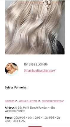 Wella Blonde Toner, Blonde Toner Formula, Wella Hair Color Chart, Bonde Hair, Wella Formulas, Toner Formulas, Mommy Hairstyles, Blonde Toner, Wella Illumina