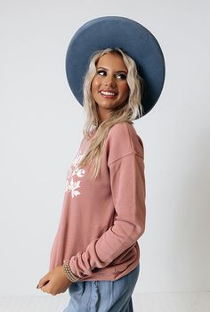 Spice up your fall wardrobe with this charming dark blush hued sweatshirt featuring soft lightweight cotton blend material patterned with bold white lettering on the front, a rounded neckline, long loose sleeves with fitted cuffs, and a slouched silhouette that ends in a straight hemline! Measurements S : Bust 38", Hip 38", Length 27", Sleeve Length 31", Waist 38". M : Bust 40", Hip 40", Length 28", Sleeve Length 31", Waist 40". L : Bust 42", Hip 42", Length 28", Sleeve Length 31", Waist 42". XL Dark Blush, Loose Sleeves, Swimsuit Sale, Rounded Neckline, Model Fits, Fall Wardrobe, Hip Length, Spice Up, Spice Things Up