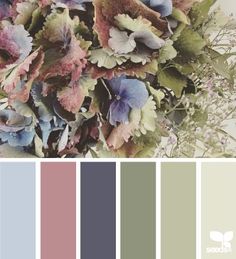 a bunch of flowers that are on top of each other in color swatches for the same design