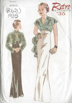 1935 Vintage Sewing Pattern DRESS & JACKET B40"-42"-44" (R621) | eBay Cropped Jackets, Patron Vintage, 1930s Dress, Vintage Dress Patterns, Costume Patterns, 1930s Fashion, Bolero Jacket, Couture Vintage, Dress Jacket