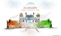 an artistic drawing of a building with the words wishing you all 26 january happy republic day