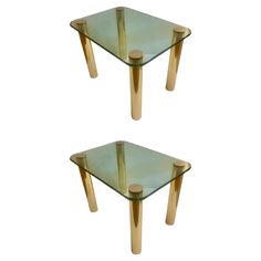 pair of brass and glass side tables