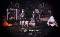 an image of halloween scene with skeletons and pumpkins