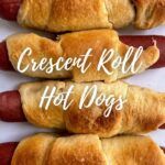 four hot dogs on buns with the words crescent roll and crescent rolls written in white