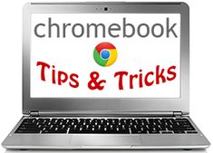 an open laptop computer with the words chromebook tips and tricks on it