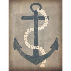 an anchor with rope is on the wall in this rustic style canvas print, it's ready to be hung up