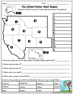 the united states west region worksheet with answers and answer sheets for students to practice