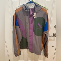 Nwt Size-Medium Zipper Pockets Zipper/Velcro Closure Purple Athleisure Outerwear For Outdoor, Purple Sporty Track Jacket For Outdoor, Casual Purple Track Jacket For Outdoor, Sporty Purple Windbreaker With Pockets, Sporty Purple Outerwear For Outdoor, Puma Original, Ferrari Jacket, Puma Sweatshirt, Puma Shirts