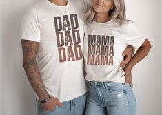 These matching Mama and Dad tshirts are comfy and perfect for any new Mom and Dad! Would make a perfect gift for a baby shower, the birth of a baby, pregnancy announcement or Mother's Day and Father's Day!  Thanks for stopping by, we love you a latte! Bella And Canvas Brand Shirts Shirts are Adult Unisex sizing and they are super soft and cozy! Rolled Sleeves in pictures are for styling purposes only Props used in photos and NOT included with purchase SIZING These are Unisex Sized T-shirts. Plea Baby Mama Shirt, Aunt Tshirt, Dad Shirts, Aunt Shirts, Matching Mom, Valentine T Shirts, Game Day Shirts, Baseball Game, Mom Tees