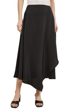 Tiered asymmetric ruffles bring head-turning charm to this maxi skirt crafted from silky charmeuse. 32"–38" length (size Extra Small) Hidden side-zip closure Unlined 100% polyester Hand wash, dry flat Imported Chic Silk Voluminous Maxi Skirt, Elegant Flowy Skirt With Handkerchief Hem, Pre-draped Asymmetrical Skirt For Evening, Chic Voluminous Silk Maxi Skirt, Voluminous Asymmetrical Maxi Skirt For Evening, Elegant Asymmetrical Hem Maxi Skirt For Summer, Asymmetrical Silk Maxi Skirt With Lining, Elegant Asymmetrical Silk Maxi Skirt, Asymmetrical Flowy Evening Maxi Skirt