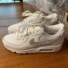 Nike Refurbished. Slight Imperfections. Missing Original Box Nike Air Max 90 Se, Nike Air Max For Women, Nike Shoes Women, Nike Air Max 90, Silver Glitter, Air Max, Nike Air Max, Nike Shoes, Metallic Silver