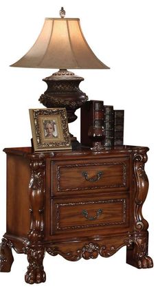 Wooden Night Stand with Two Drawer In Traditional Style, Brown Victorian Nightstand, Wooden Night Stand, Brown Nightstands, Victorian Bedroom, Oak Nightstand, Wood Drawer, Wooden Nightstand, Bedroom Sets Queen, Queen Bedroom