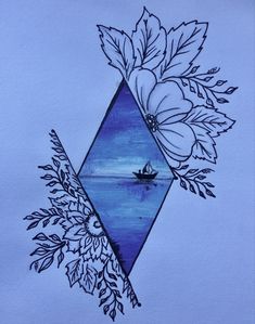 a drawing of a boat with flowers on it