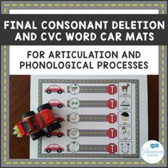 a car and truck themed word mat with the words final consonant deltion and cvc word card mats